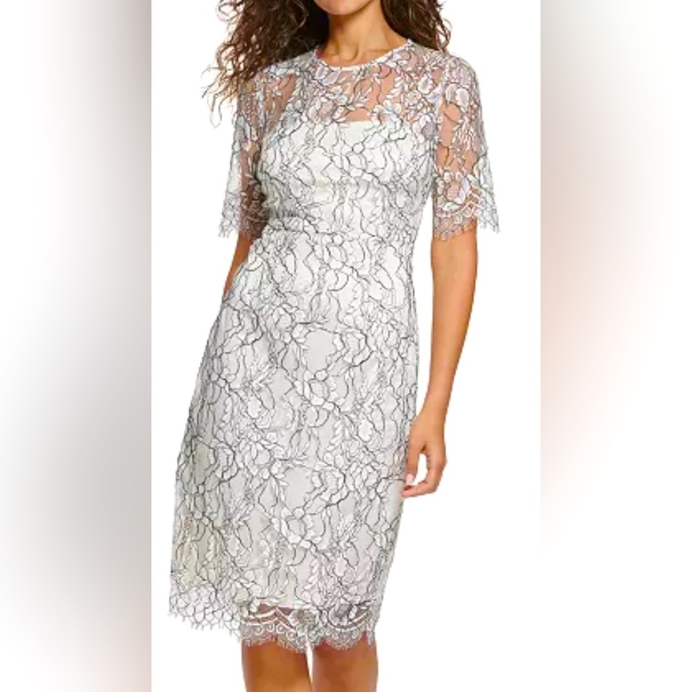 NWT ELIZA JWomen's Short-Sleeve Lace Sheath Dress szsz4